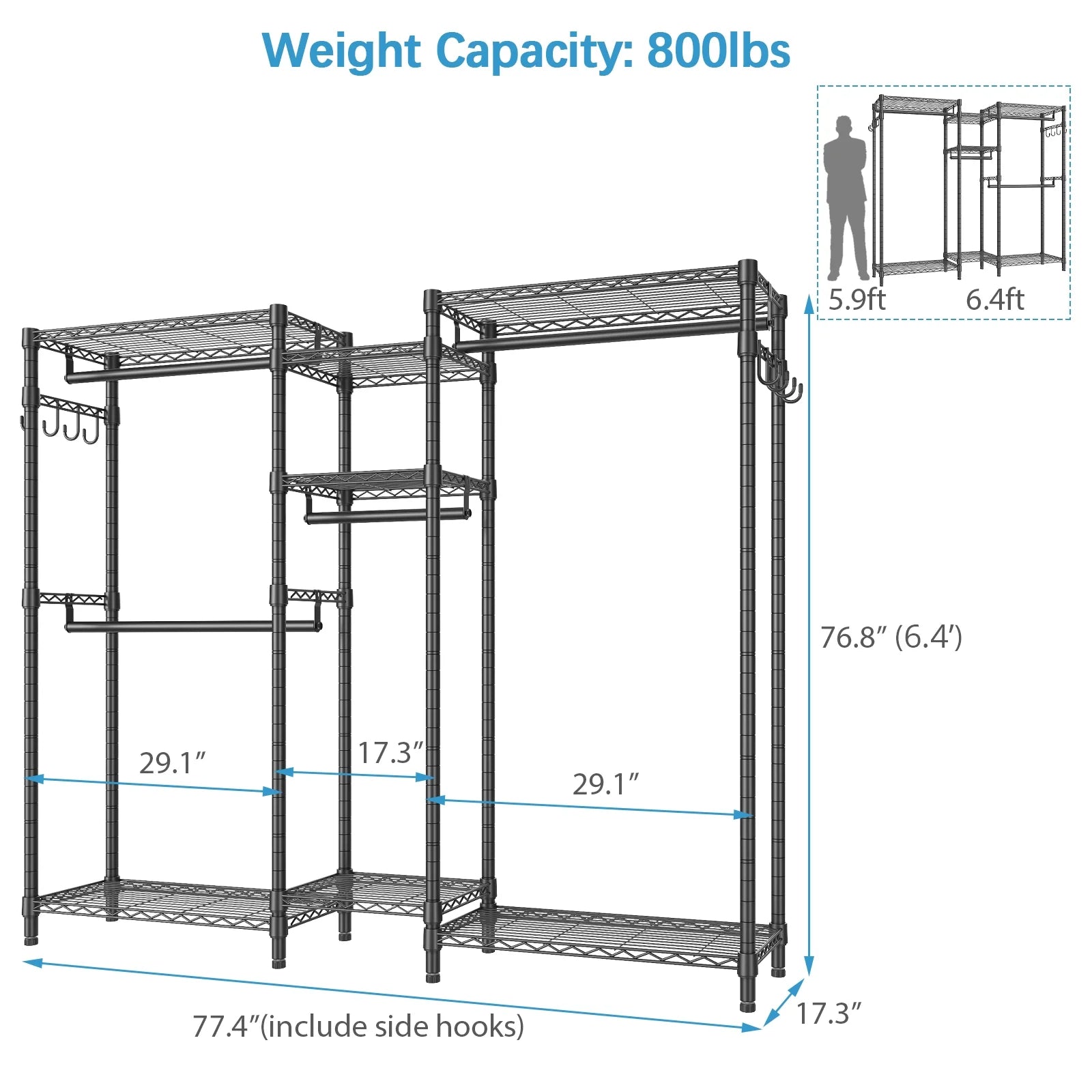 Heavy Duty Portable Clothes Rack, Max Load 800 Lbs, Black J50878