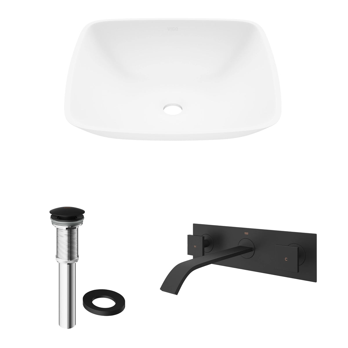 Hyacinth Matte Stone Vessel Bathroom Sink Set with Wall Mount Faucet in Matte Black B8890
