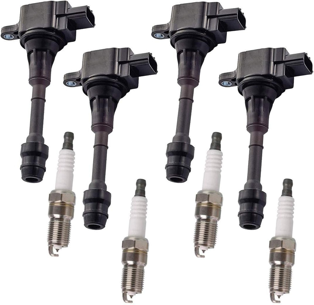 Set of 4 Platinum Spark Plug and 4 Ignition Coil Pack Compatible with Nissan 2.5L DOHC V77511