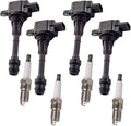 Set of 4 Platinum Spark Plug and 4 Ignition Coil Pack Compatible with Nissan 2.5L DOHC V77511