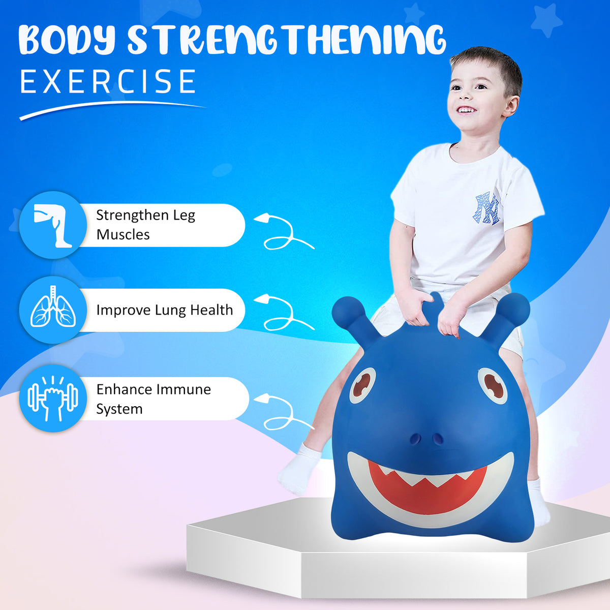 Blue Inflatable Bouncing Horse Hopper Toy C9581
