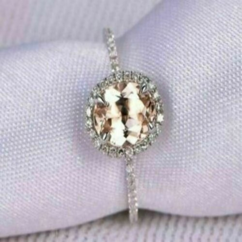 Oval Cut Pink Lab Created Diamond 14K White Gold Halo Ring R4973
