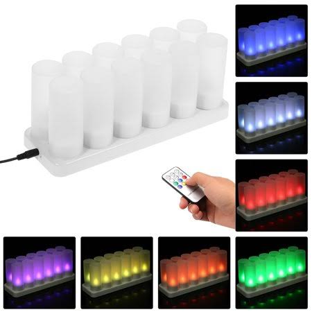 Set of 12 Rechargeable LED Flameless Tealight Candles with Remote Control J48518