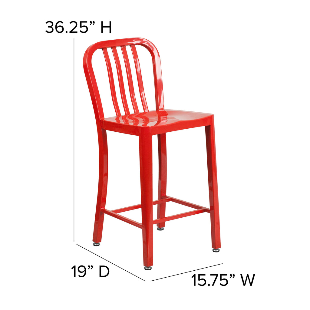 Red Metal Indoor-Outdoor Counter Height Stool P32988