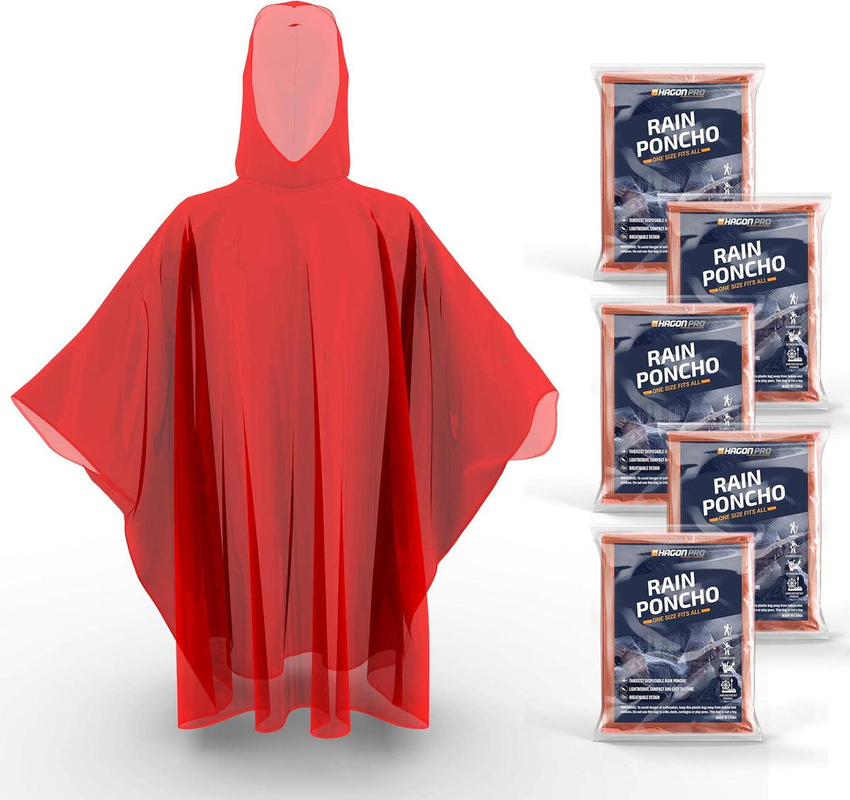 Disposable Rain Ponchos for Adults (5 Pack) X7744