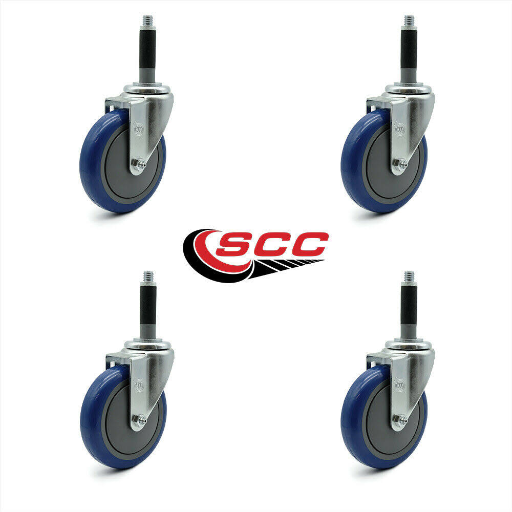 Blue Polyurethane Swivel Casters with Expanding Stem, Set of 4 D324578