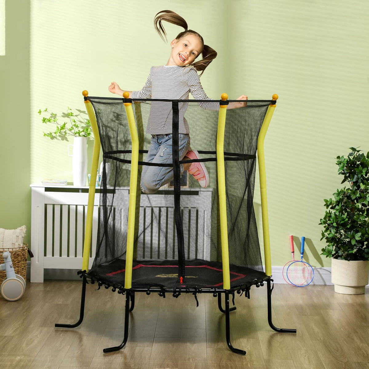 Kids Small Trampoline With Enclosure, Springfree Toddler Trampoline With Net, Black I931741