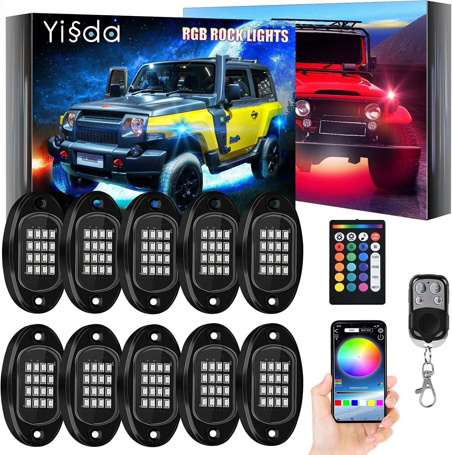 10 Pods RGB LED Rock Light Kit with APP Control J811241