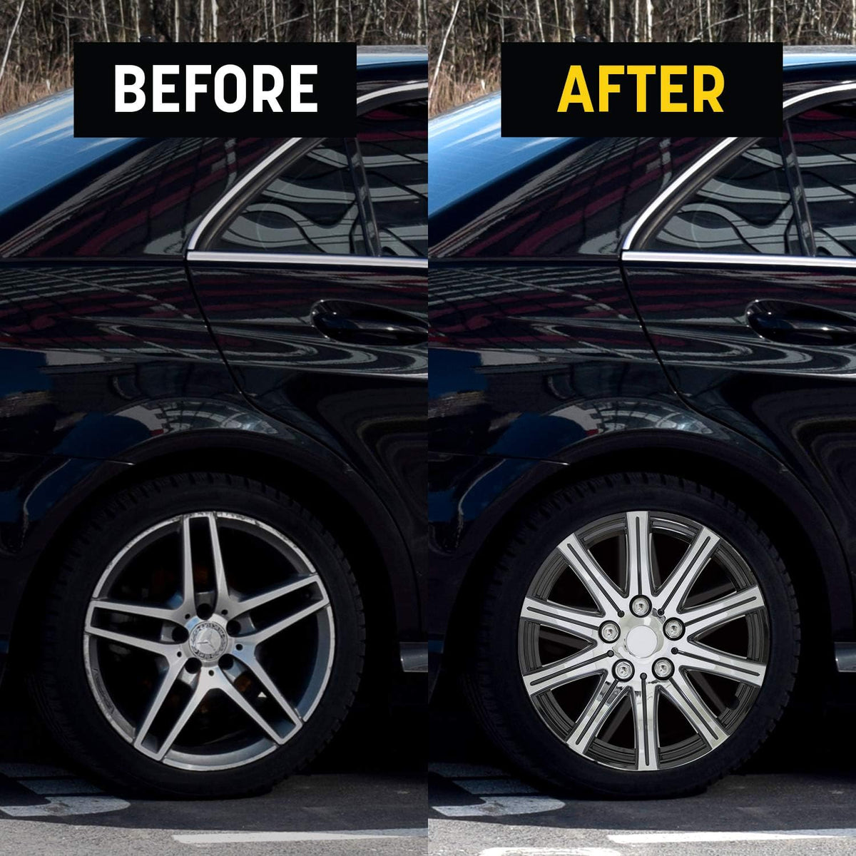 Black and Silver 10-Spoke 15 Inch Wheel Covers Set of 4 A6554