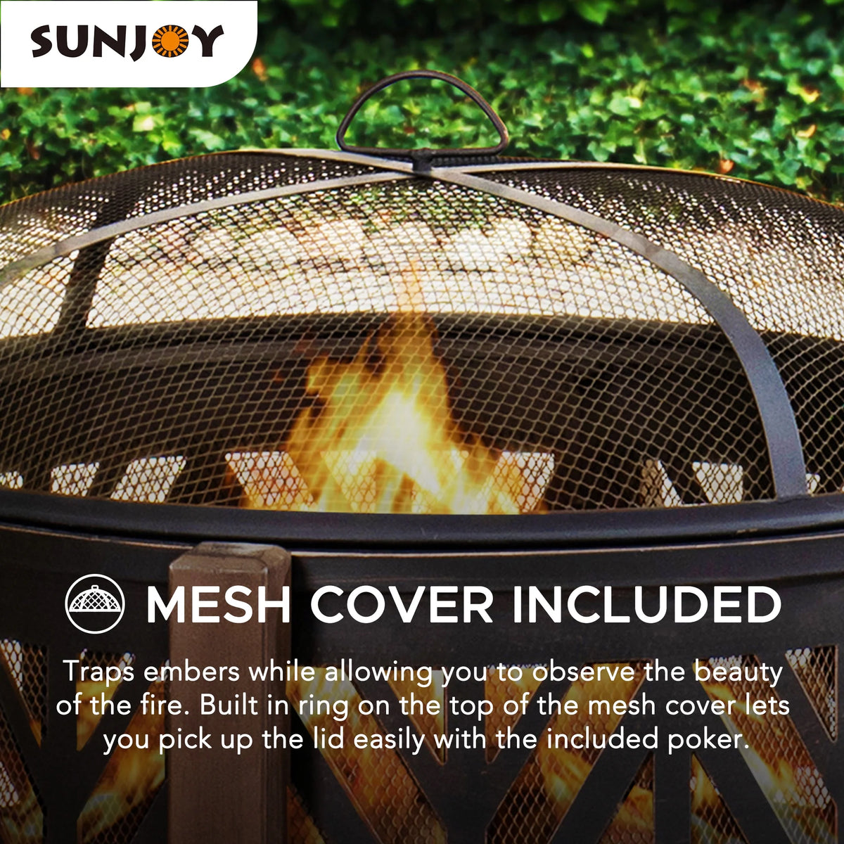 27 in. Steel Wood Burning Fire Pit with Mesh Spark Screen and Fire Poker P1087