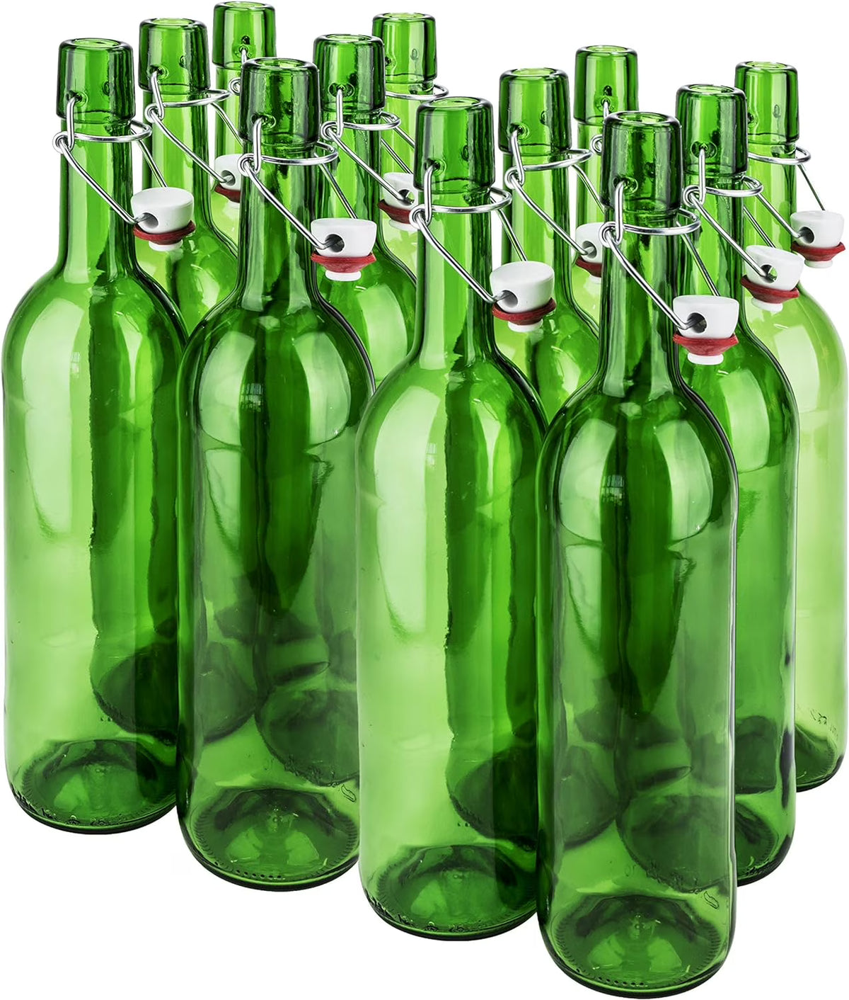 Green Glass Wine Bottle With Stopper, Swing Top (12) B12770
