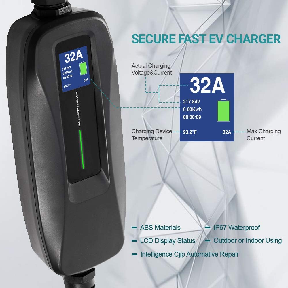 32 Amp Level 2 Portable EV Charger with NEMA14-50 26ft Cable Q545159