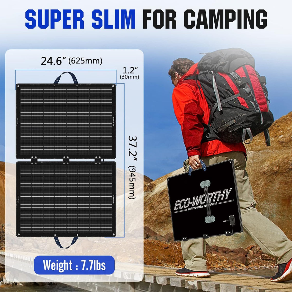 100W Foldable Solar Panel with Adjustable Kickstand U133355