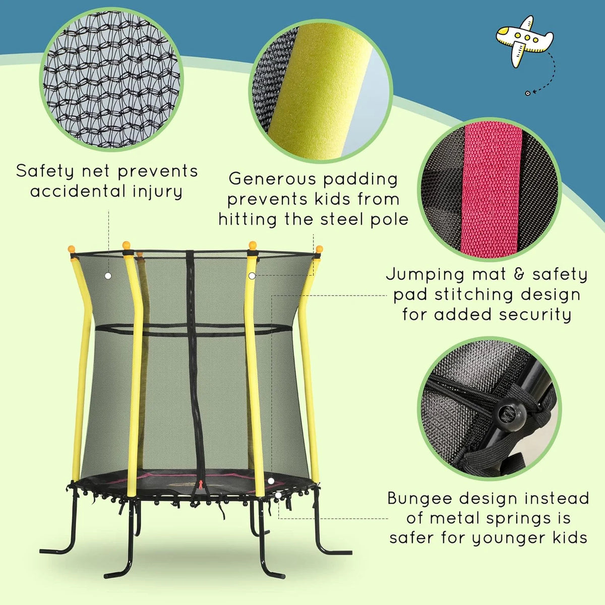 Kids Small Trampoline With Enclosure, Springfree Toddler Trampoline With Net, Black I931741