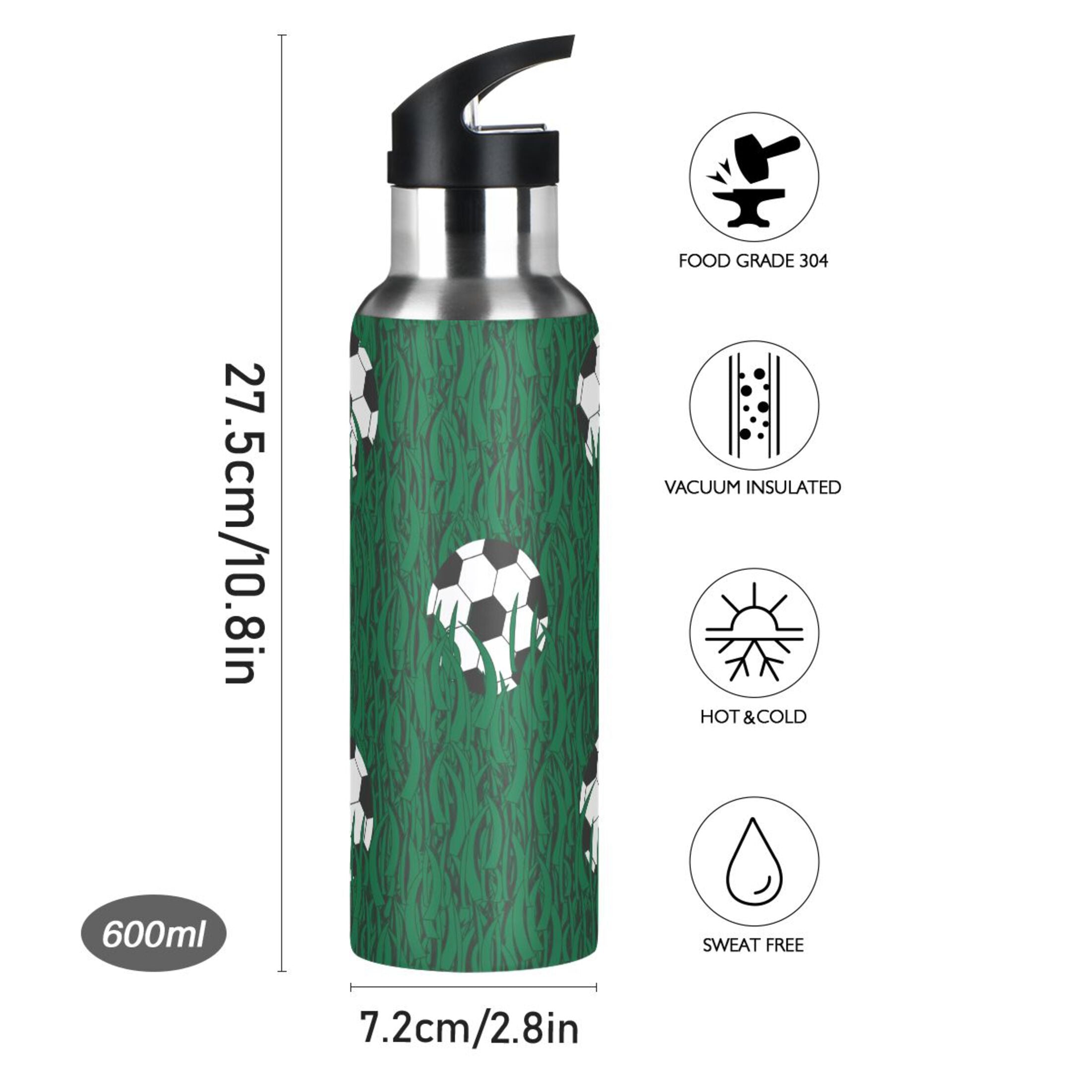 Green Stainless Steel Insulated Water Bottle with Straw Lid F611623