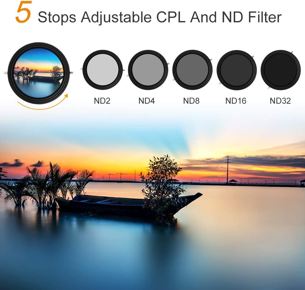72mm Variable Fader ND2-ND32 ND Filter and CPL Circular Polarizing Filter 2 in 1 Pack of 2 U9065