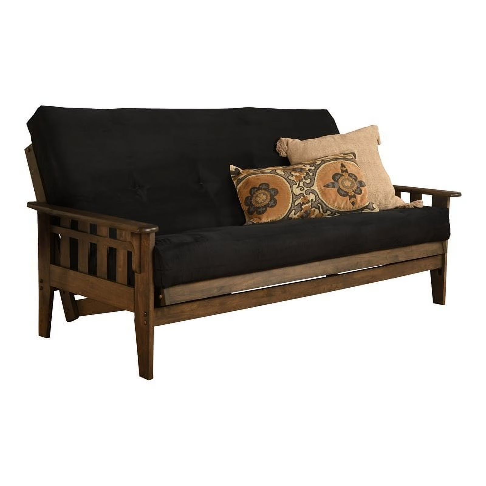 Queen Futon with Fabric Mattress in Black/Rustic Walnut Z3817